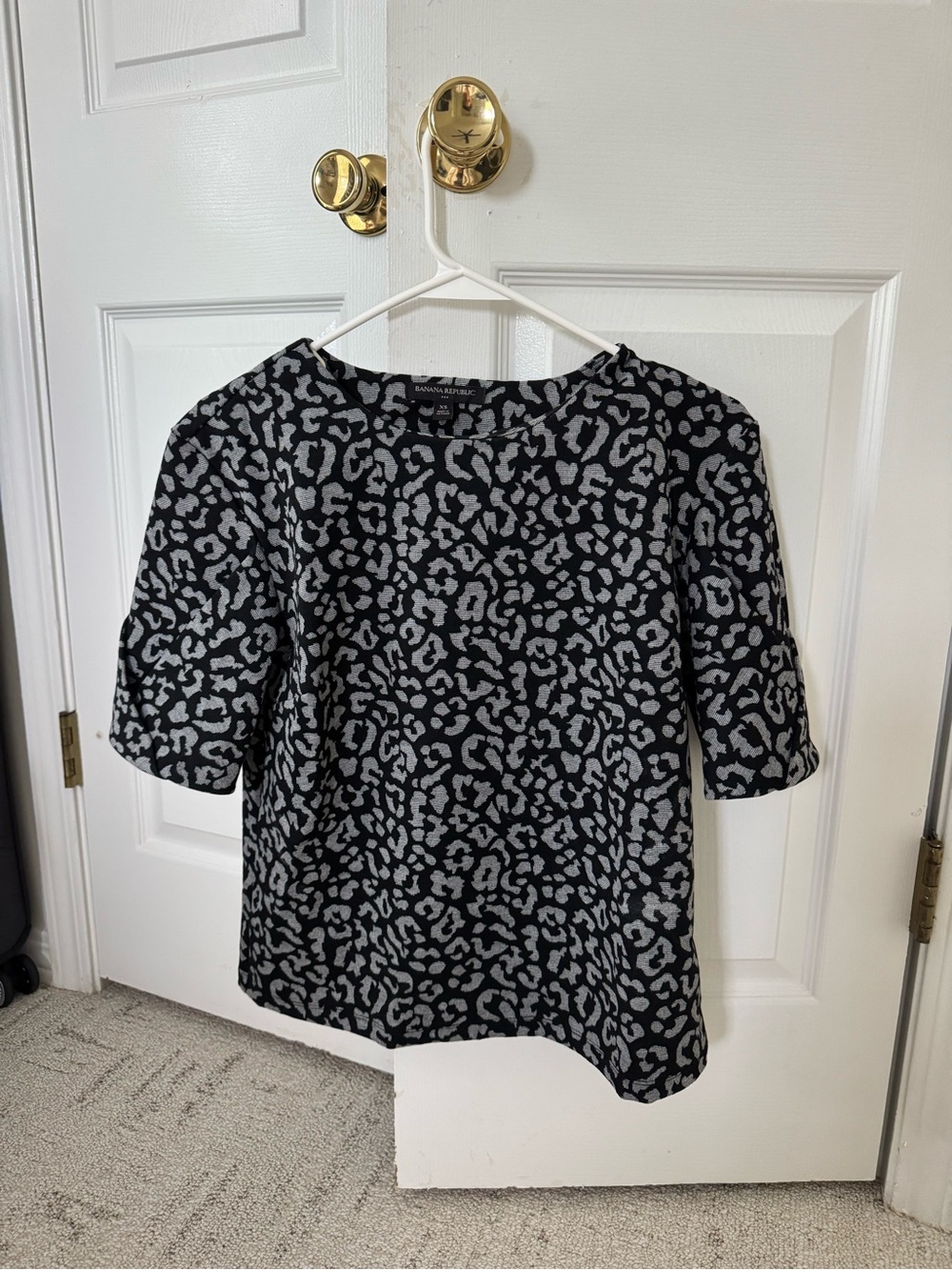 Banana Republic Black and Gray Leopard Print Blouse